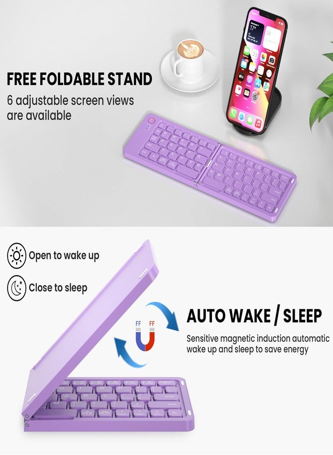 JPHTEK Mini Foldable Bluetooth Keyboard - Portable Wireless Full Size Keyboard (Sync Up to 3 Devices), Ultra-Slim Aluminum Travel Folding Keyboard for iPhone iPad Mac Android Windows iOS (Purple) - Image 2