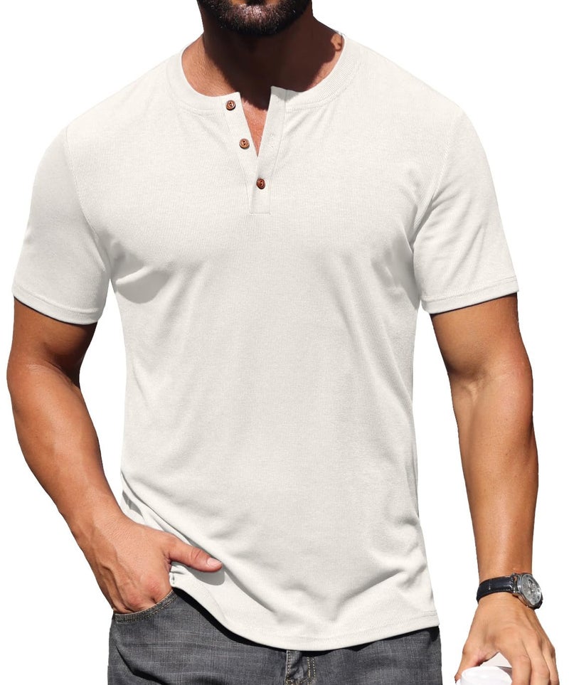 Sailwind Mens Muscle Henley Shirts Lightweight Workout T-Shirt Gym Tee Athletic Short Sleeve with Button White - Image 5