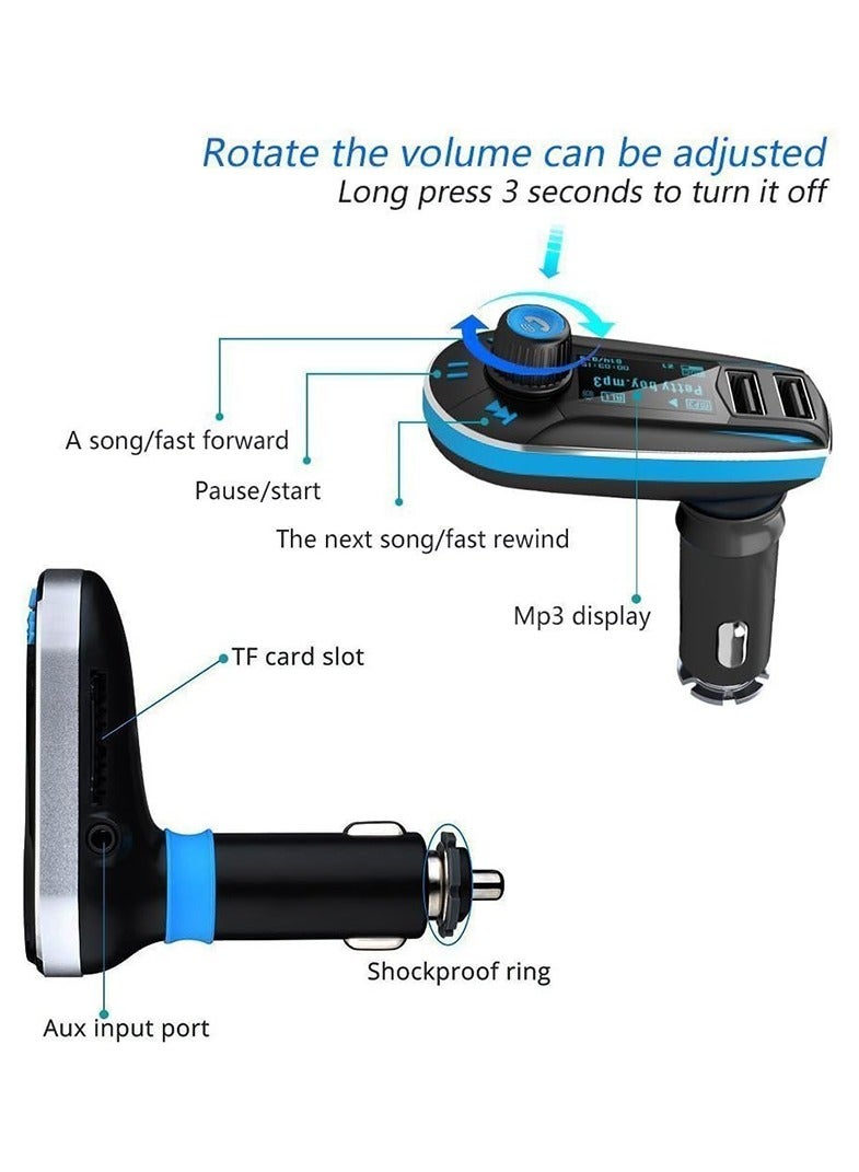Mr.Smart Bluetooth Car FM Transmitter, Dual USB Charger, MP3 Player with U-Disk Support, Blue and Black - Image 3