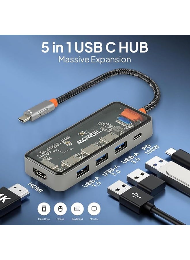 Mowsil 5-in-1 USB C Hub Multiport Adapter, 4K@60Hz - Image 4