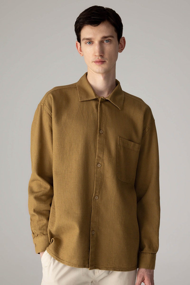 DeFacto Man Oversize Fit Polo Collar Cotton Long Sleeve Shirt  - Image 1