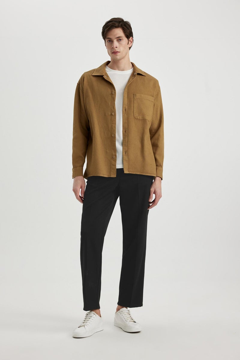 DeFacto Man Oversize Fit Polo Collar Cotton Long Sleeve Shirt  - Image 4