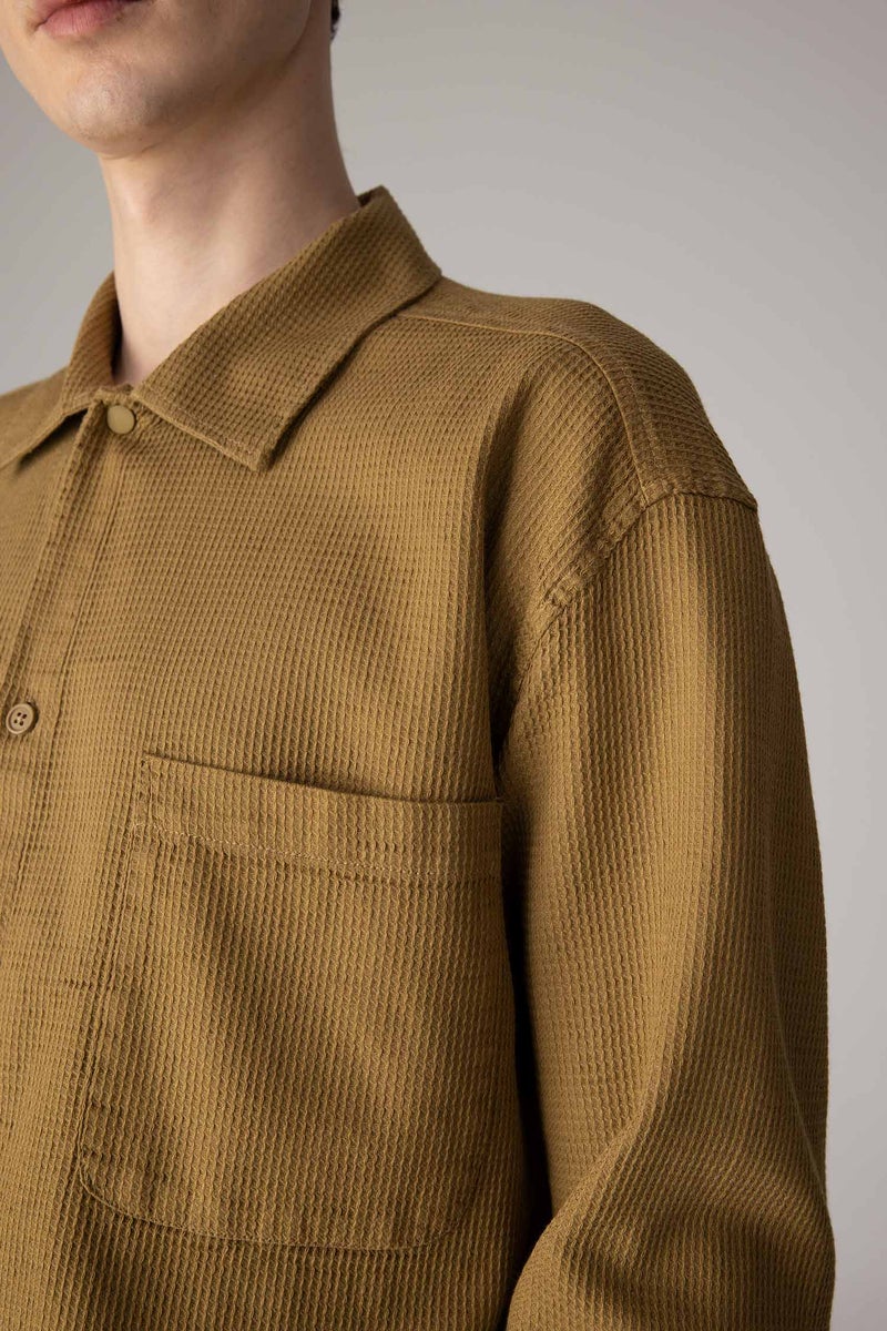DeFacto Man Oversize Fit Polo Collar Cotton Long Sleeve Shirt  - Image 5