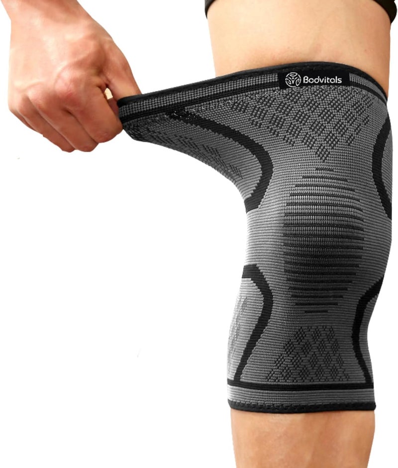 BODVITALS Knee Brace Compression Sleeve | Sports Knee Sleeve for Men and Women | Knee Brace for Running, Indoor & Outdoor Sports, Gym, Cycling, Football, Basketball and Weightlifting (Black, Large) - Image 1