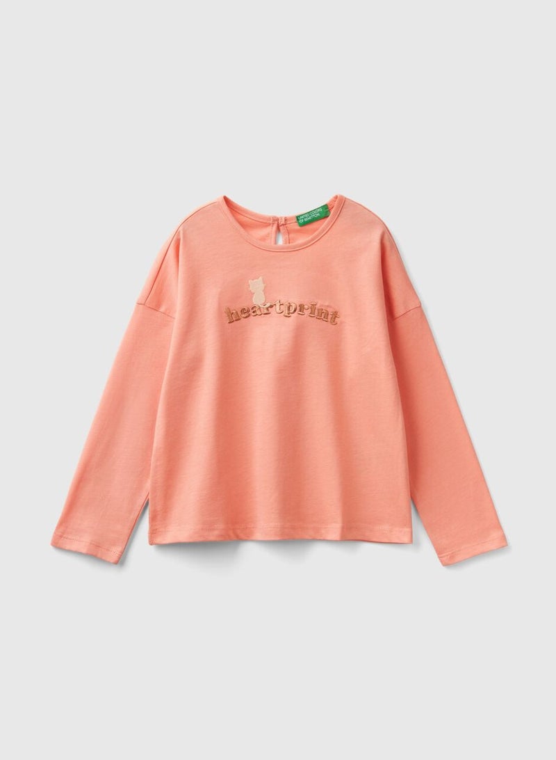 Benetton Girls Printed Long Sleeve T-Shirt - Image 1