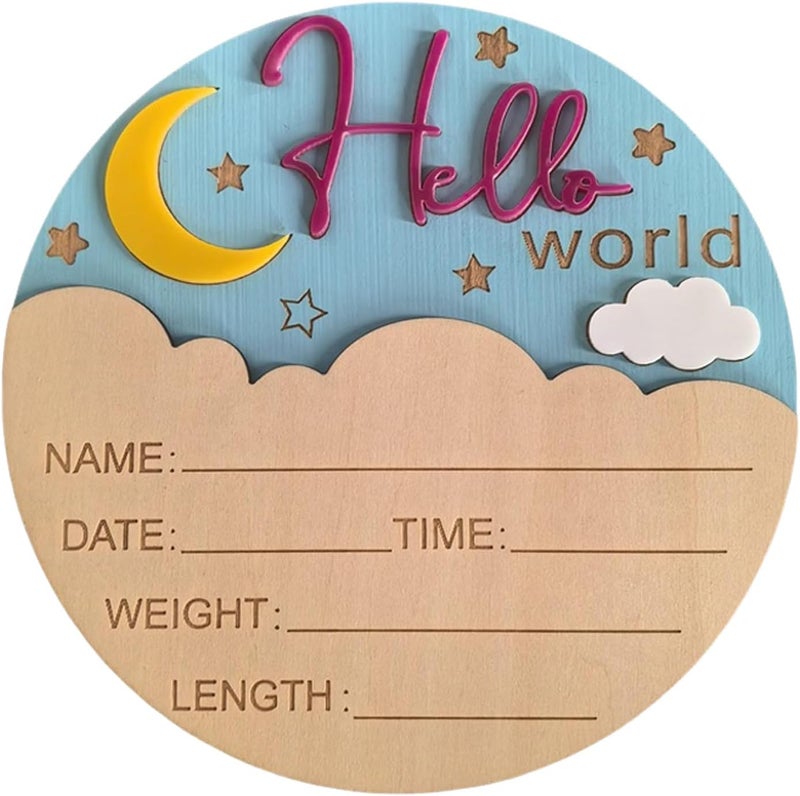 Rose Red Wooden Gender Reveal Sign Newborn Birth Announcement Board Round Photo Prop - Image 1