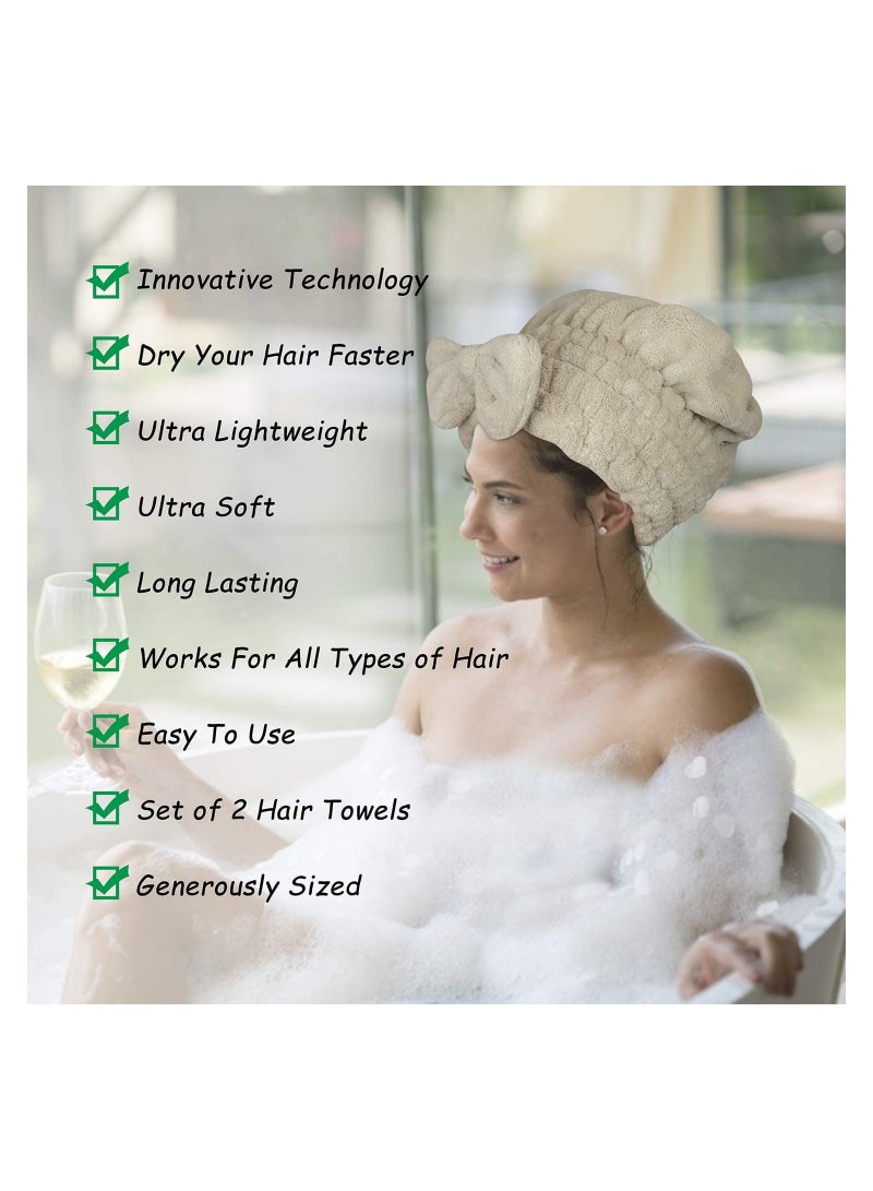 Microfiber Hair Towel Wrap and Shower Cap Set for Quick Drying, Soft Turban for Long, Curly, Thick Hair - 2 Pack  - Image 3