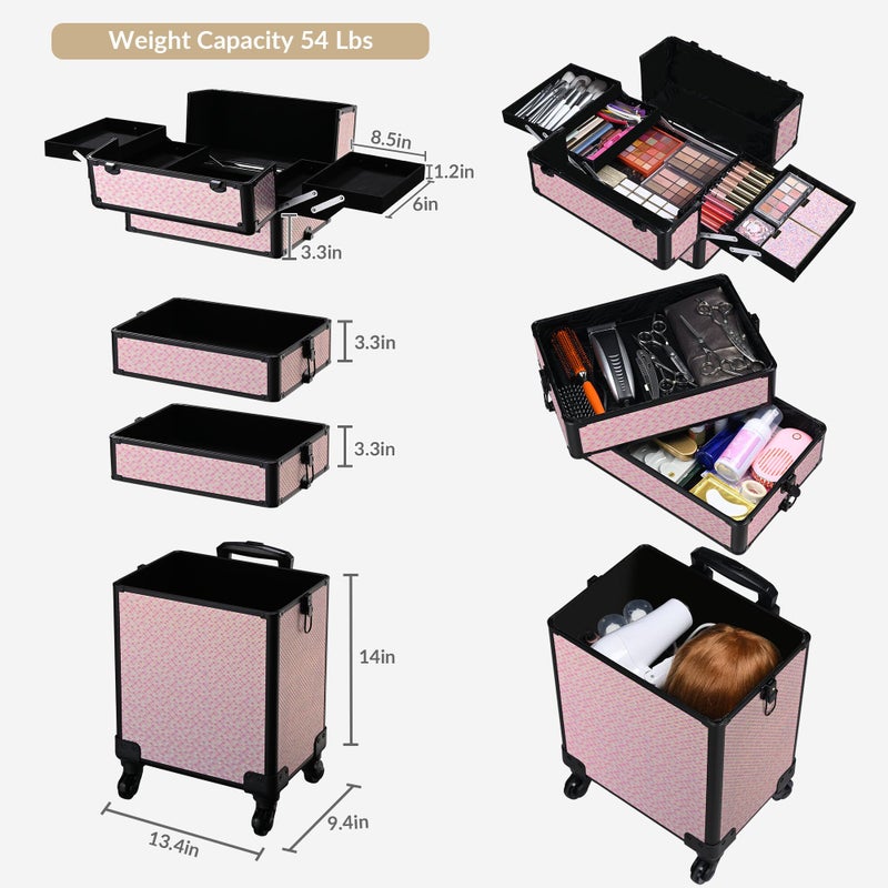 BYOOTIQUE 4in1 Cosmetology Case on Wheels w/Cosmetic Storage Makeup Artist - Image 2