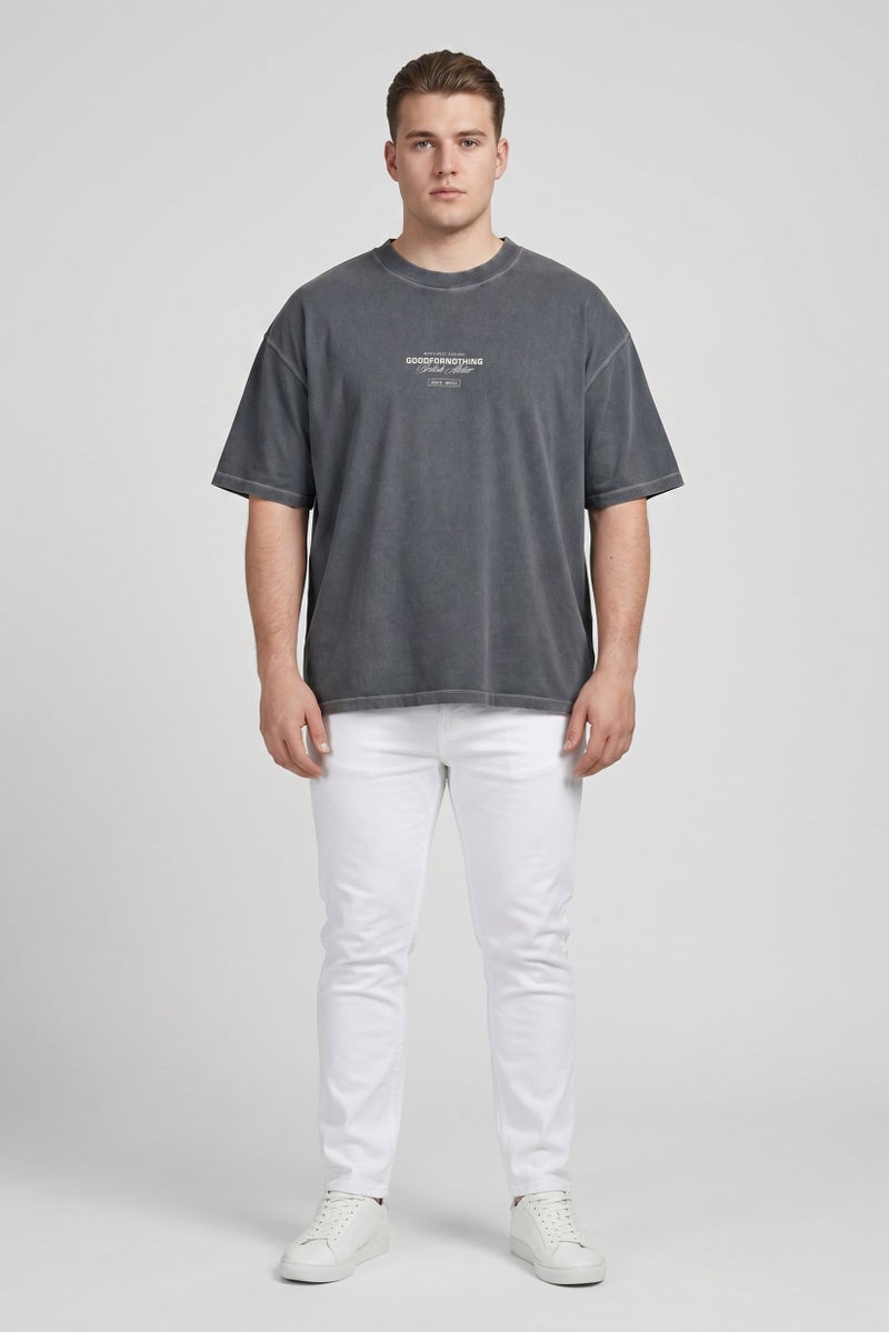 GOOD FOR NOTHING Men Crew Neck Short Sleeve Graphic Print T-Shirt, Washed Grey - Image 2