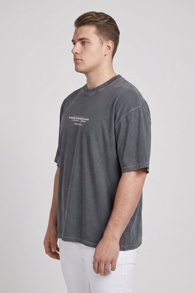 GOOD FOR NOTHING Men Crew Neck Short Sleeve Graphic Print T-Shirt, Washed Grey - Image 3