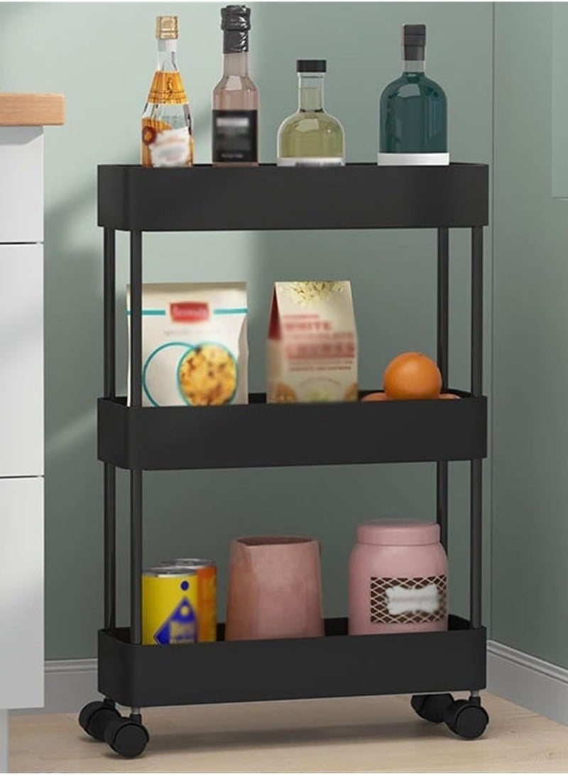 بلومنغ تايم عربة تخزين دوارة بثلاث طبقات، منظم انزلاقي رفيع للحمام والمطبخ وغرفة الغسيل والأماكن الضيقة - Image 1