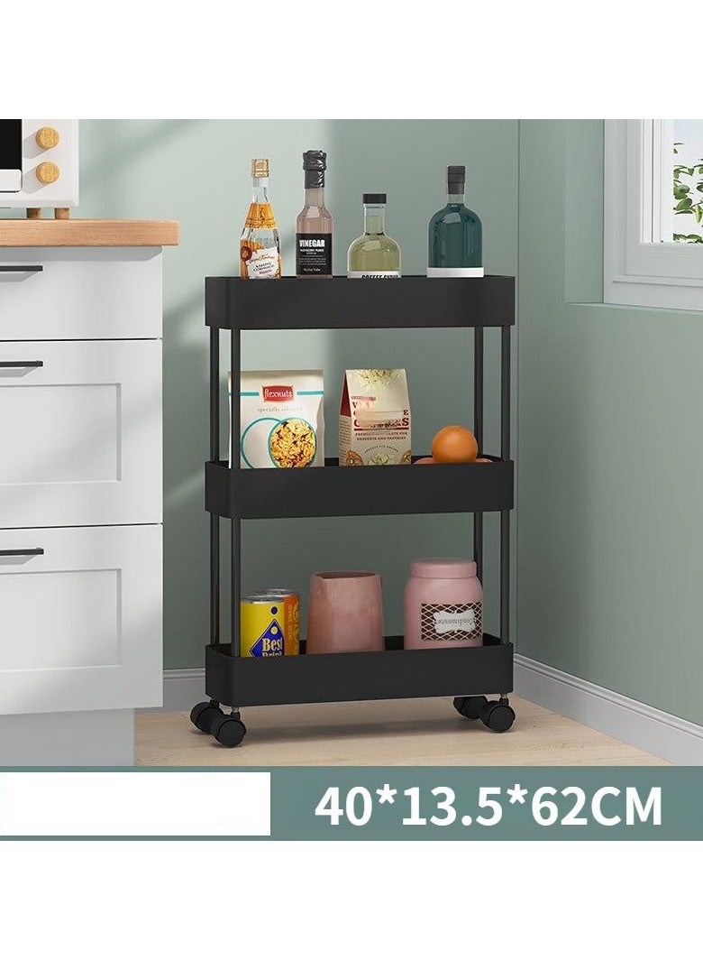 بلومنغ تايم عربة تخزين دوارة بثلاث طبقات، منظم انزلاقي رفيع للحمام والمطبخ وغرفة الغسيل والأماكن الضيقة - Image 2