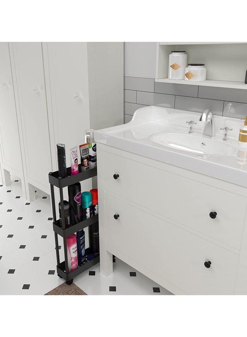 بلومنغ تايم عربة تخزين دوارة بثلاث طبقات، منظم انزلاقي رفيع للحمام والمطبخ وغرفة الغسيل والأماكن الضيقة - Image 3