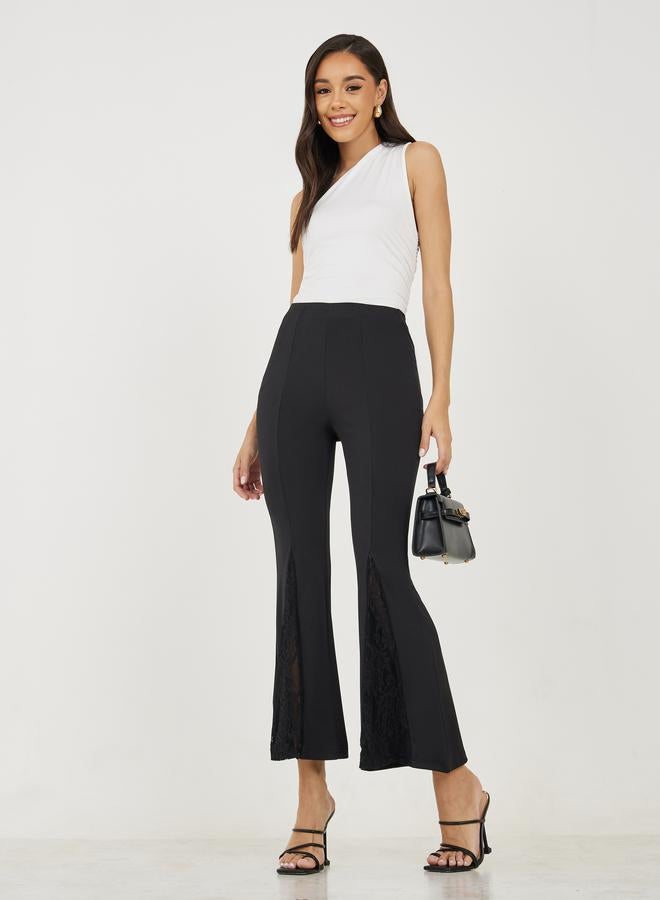 Styli High Rise Lace Insert Fit and Flare Pants  - Image 2