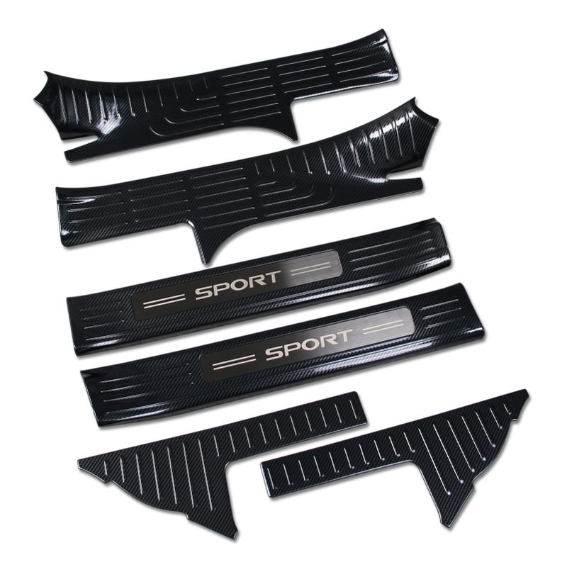 Beautost Fit for Toyota Highlander 2020 2021 2022 2023 2024 2025 Inside Door Sill Scuff Plate Guard Cover Trims Stainless Steel Carbon Fiber Black