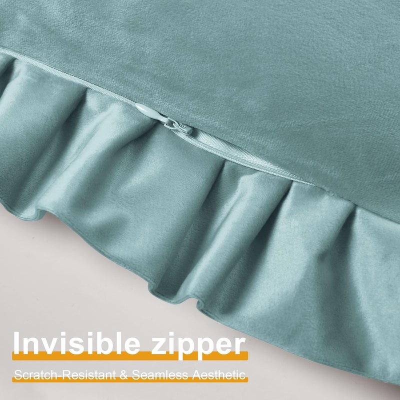 JIUZHEN Velvet Throw Pillow Covers with Ruffles, Soild Decorative Throw Pillow Covers for Couch Sofa Livingroom Bed，Stone Blue，18x18 Inch, Set of 2 - Image 4