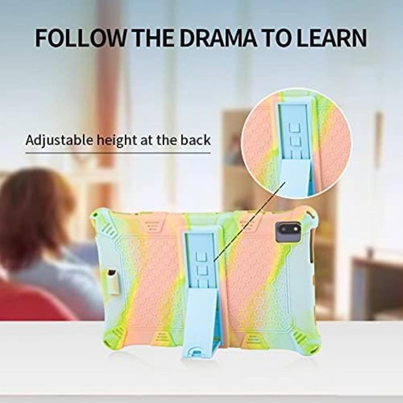 هايدو جراب 3 في 1 لجهاز Lenovo Tab M10 الجيل الثالث 2022 - مقاس 10.1 بوصة، جراب ناعم رفيع للأطفال، جراب سيليكون واقي مع حزام واحد وقلم واحد لجهاز لوحي طراز Tb-328 باللونين الوردي والأزرق المختلطين - Image 4