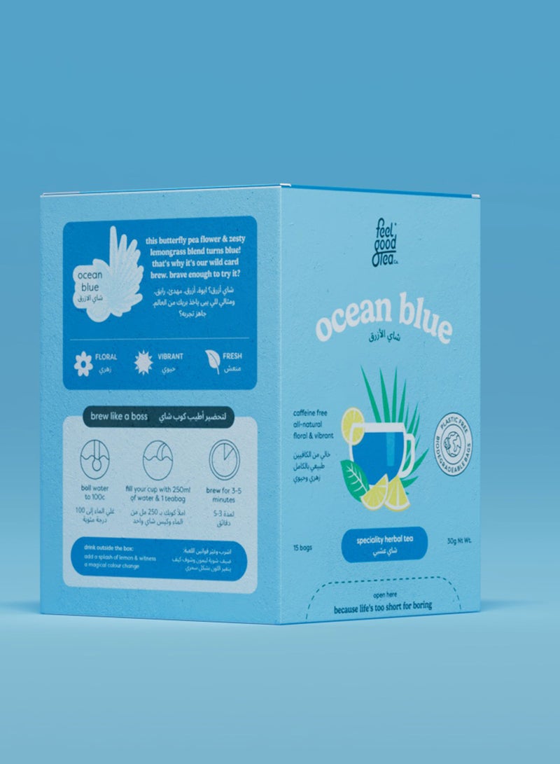 Feel good Tea Co. Ocean Blue Herbal Tea - Butterfly Pea Flower & Lemongrass Blend | Caffeine-Free, Thailand -15 Bags - Image 4