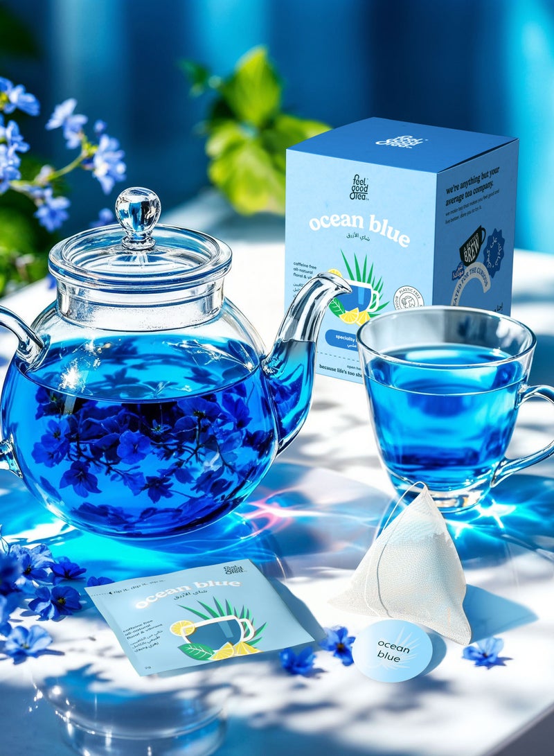 Feel good Tea Co. Ocean Blue Herbal Tea - Butterfly Pea Flower & Lemongrass Blend | Caffeine-Free, Thailand -15 Bags - Image 3