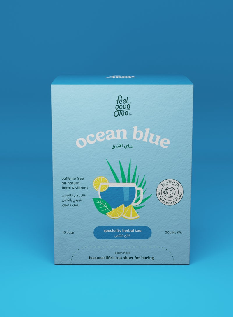 Feel good Tea Co. Ocean Blue Herbal Tea - Butterfly Pea Flower & Lemongrass Blend | Caffeine-Free, Thailand -15 Bags - Image 5