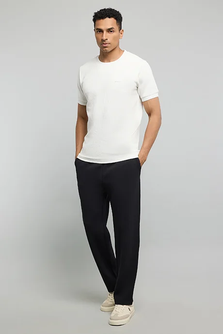 R&B Solid Knitted Pants with Drawstring Waist