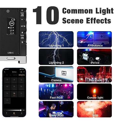 Pixel G1s RGB Video Light with APP Control, Built-in 12W Rechargeable Battery LED Camera Light, 10 Common Lighting Effects, CRI≥97 2500-8500K RGB Video Light with Aluminum Alloy Body - Image 4