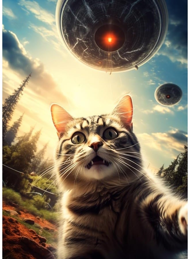 Better Me UFO Selfie Cat 1000 Piece Puzzle - UFO Cat Puzzles for Adults with Alien UFO Spaceship. Jigsaw Puzzle for Cool Puzzle, Fun Puzzle & Unique Puzzle Fans (UFO Selfie Cat Puzzle) - Image 2