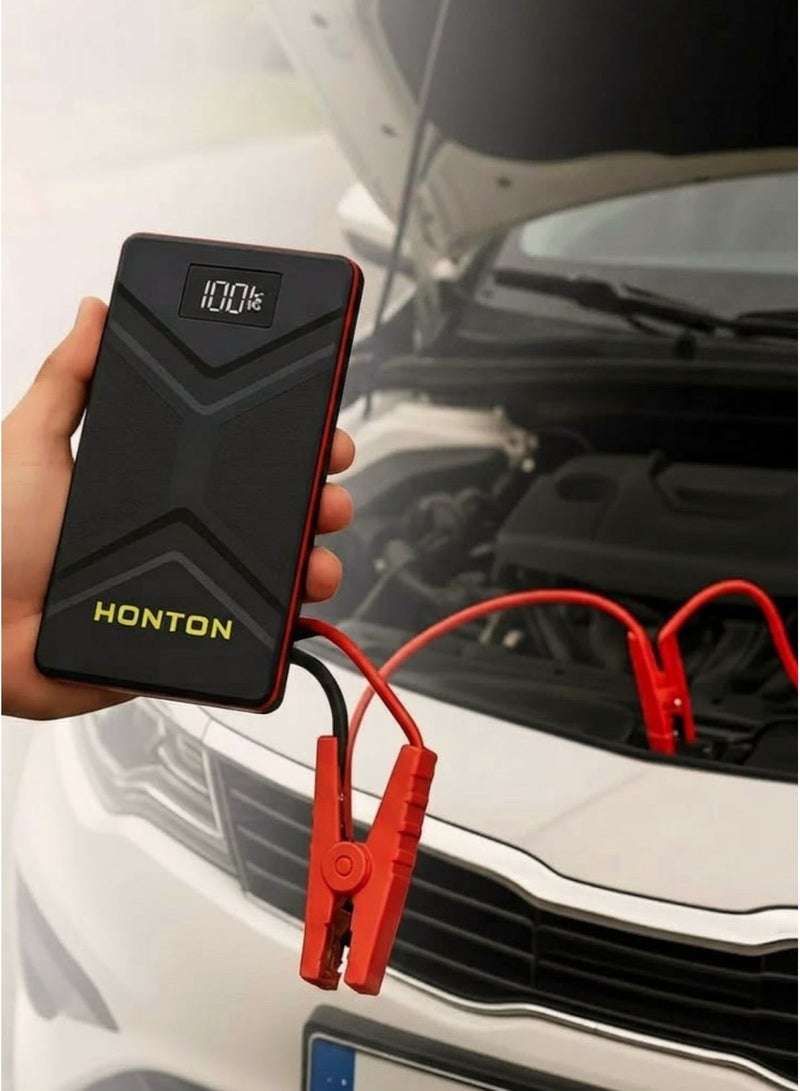 Honton Car Jump Starter 12000 Milliampere Capacity Portable Battery Powered Starter Smart Power Bank With Digital LED Screen Emergency Light And USB Ports Includes Durable Connection Cables For Cars Motorcycles And Boats - Image 1