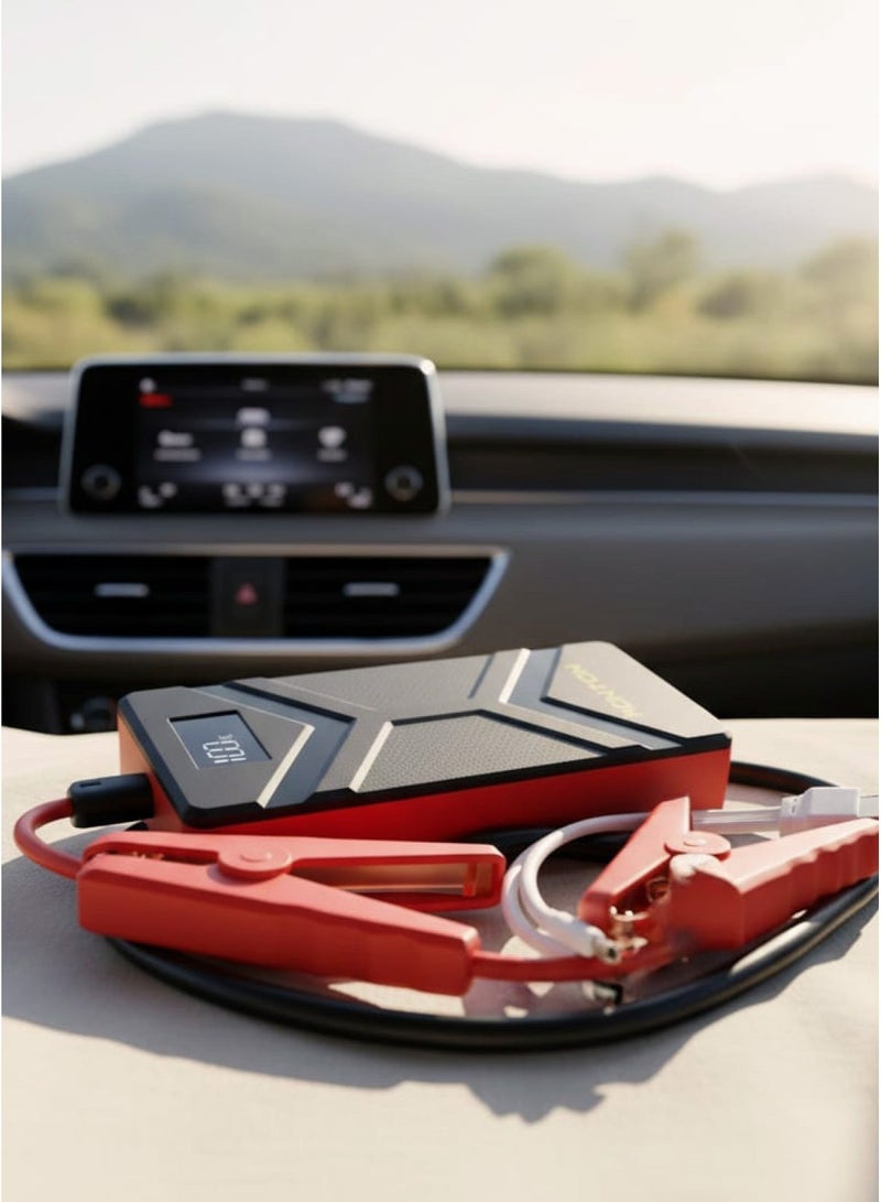 Honton Car Jump Starter 12000 Milliampere Capacity Portable Battery Powered Starter Smart Power Bank With Digital LED Screen Emergency Light And USB Ports Includes Durable Connection Cables For Cars Motorcycles And Boats - Image 5