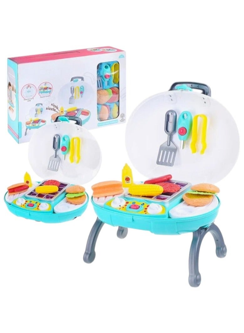 Home Small BBQ Grill Playset Toy Barbecue Kitchen Cooking Playset Interactive Grill Play Food Cooking Playset With Light Sound Pretend BBQ Accessories Set for Girls Boys Toddler - Image 1