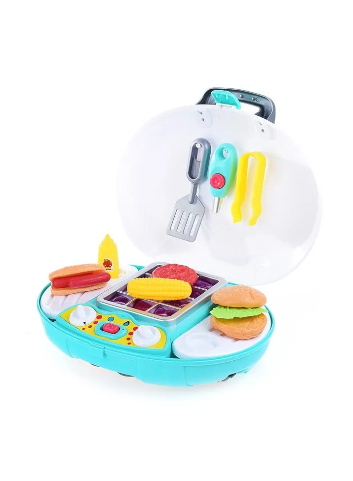 Home Small BBQ Grill Playset Toy Barbecue Kitchen Cooking Playset Interactive Grill Play Food Cooking Playset With Light Sound Pretend BBQ Accessories Set for Girls Boys Toddler - Image 4