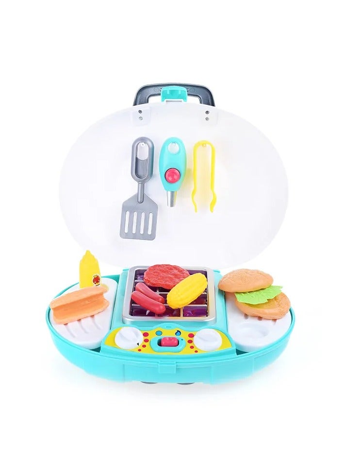 Home Small BBQ Grill Playset Toy Barbecue Kitchen Cooking Playset Interactive Grill Play Food Cooking Playset With Light Sound Pretend BBQ Accessories Set for Girls Boys Toddler - Image 3