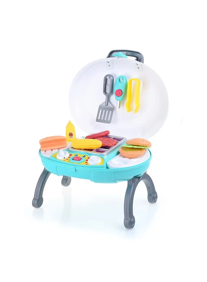 Home Small BBQ Grill Playset Toy Barbecue Kitchen Cooking Playset Interactive Grill Play Food Cooking Playset With Light Sound Pretend BBQ Accessories Set for Girls Boys Toddler - Image 2