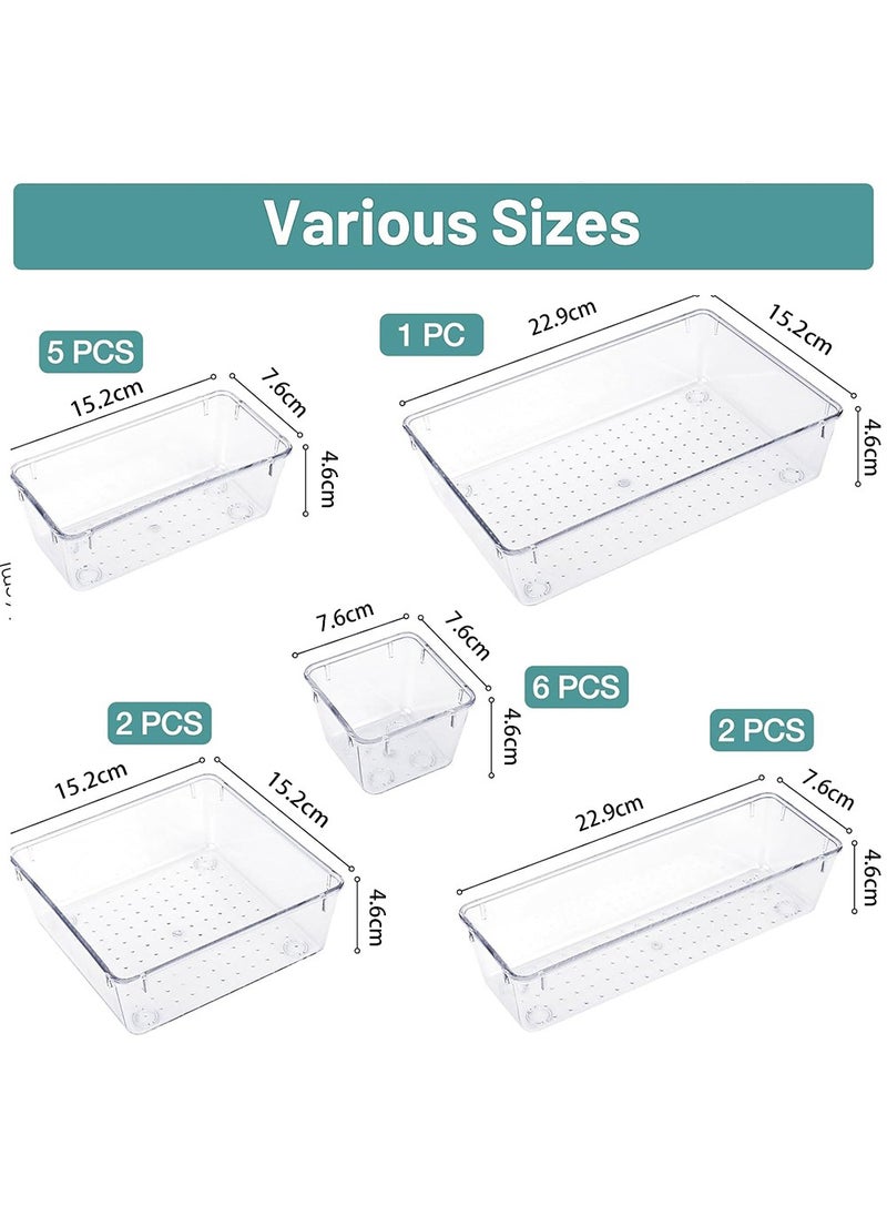 طقم منظمات أدراج بلاستيكية 16 قطعة من البلاستيك، صواني منظم أدراج بلاستيكية 5 أحجام لأدراج المكتب، صينية تخزين للمكياج، غرفة النوم، المطبخ، المطبخ، الغرور والمكتب - pzsku/Z61489A2610DB4DF5FC85Z/45/_/1719320492/fc4c30b6-9f7b-45f3-9cce-945f572b7276