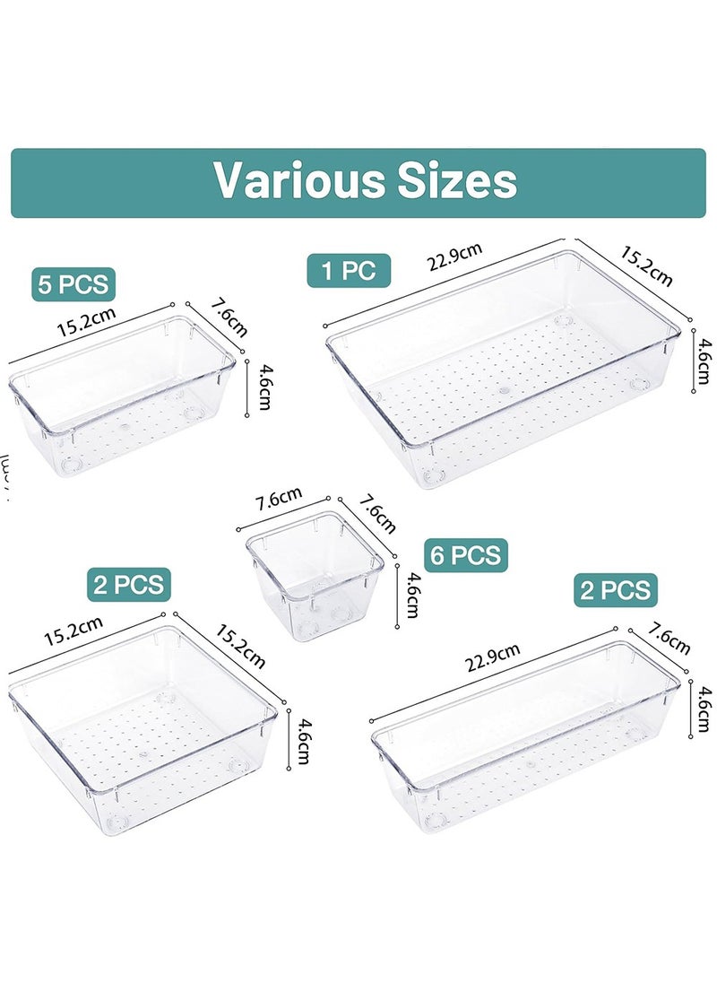 wnnualo 16 PCS Clear Plastic Drawer Organizer Tray for Makeup, Kitchen Utensils, Jewelries and Gadgets  - Image 2