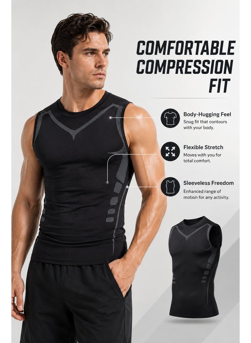 Men's Compression Tank Top Body Shaper Vest, Slim Fit Sleeveless Gym Workout Undershirt, Quick Dry Stretch Fitness Vest for Training & Daily Wear - Image 4