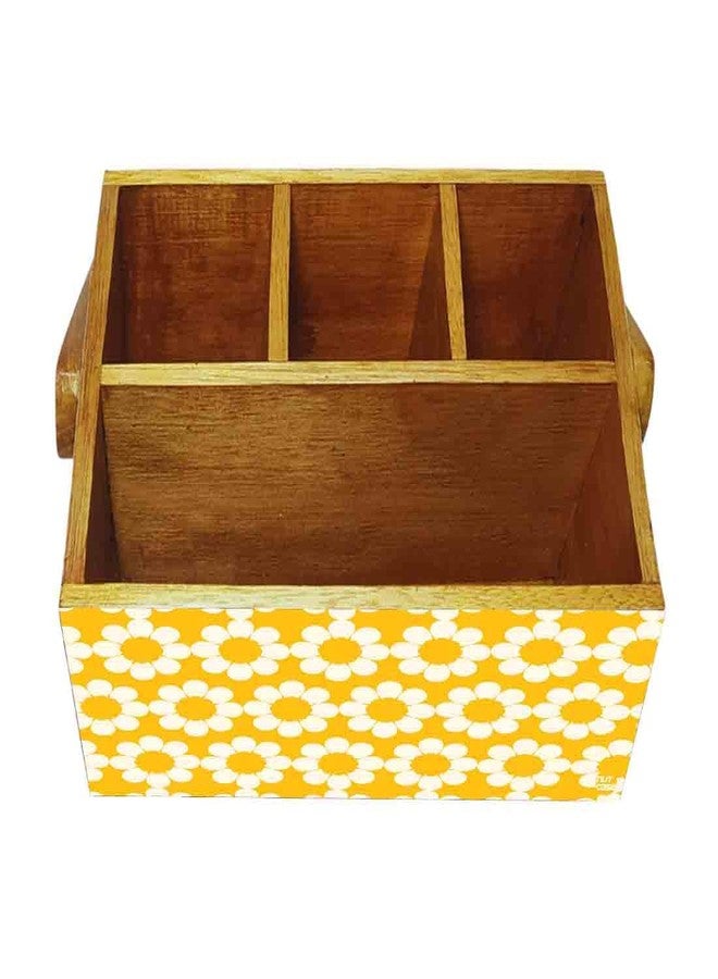 Nutcase Cutlery holder with tissue napkin spoon rack wooden sauce bottle stand with handle for dining table kitchen restaurants cafe - Yellow Flower - Image 4