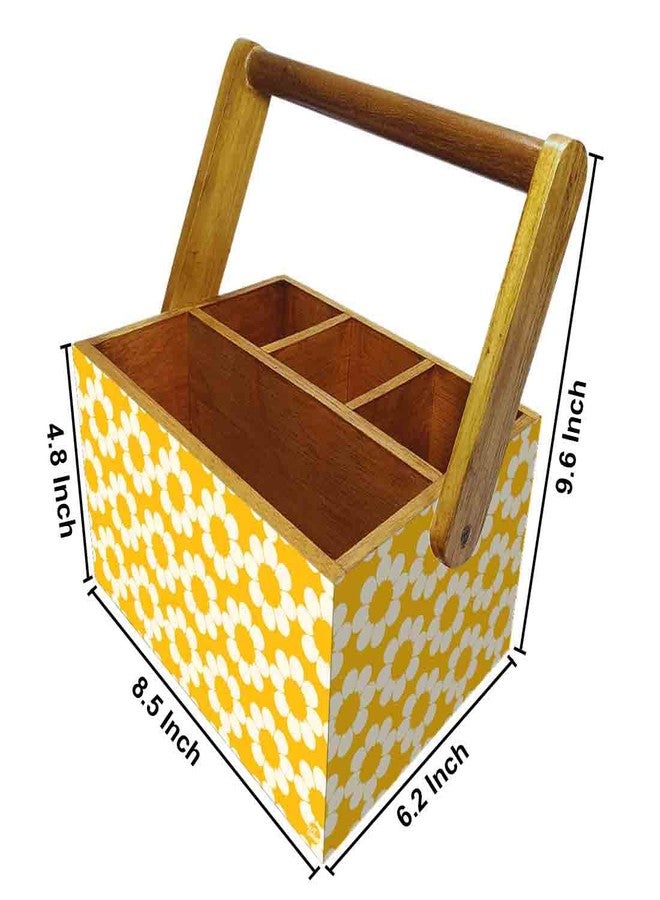 Nutcase Cutlery holder with tissue napkin spoon rack wooden sauce bottle stand with handle for dining table kitchen restaurants cafe - Yellow Flower - Image 3