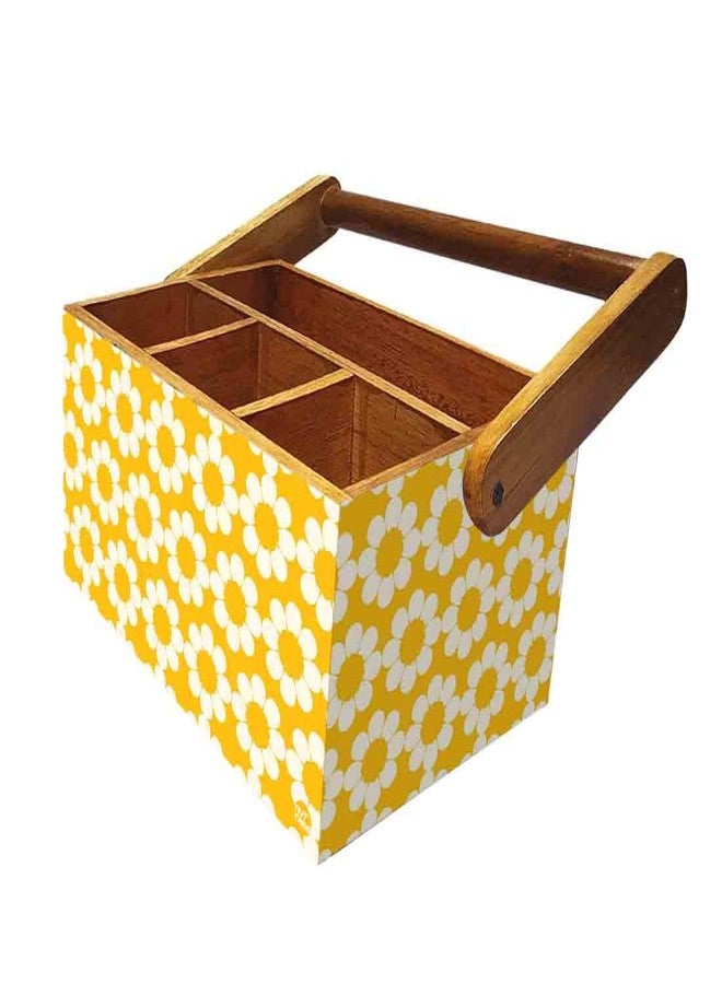 Nutcase Cutlery holder with tissue napkin spoon rack wooden sauce bottle stand with handle for dining table kitchen restaurants cafe - Yellow Flower - Image 5