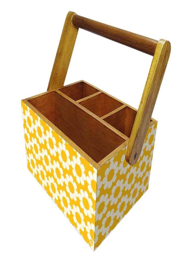 Nutcase Cutlery holder with tissue napkin spoon rack wooden sauce bottle stand with handle for dining table kitchen restaurants cafe - Yellow Flower - Image 1