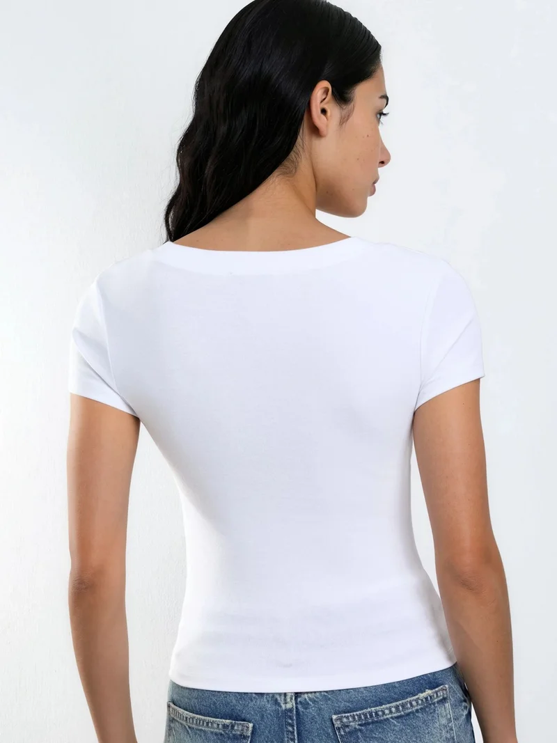 Busem White BUSEM Elastic V-Neck Short Sleeve T-Shirt for Women | Best Price UAE