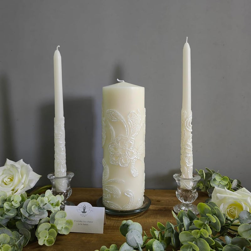 Hosley 11.50 Inch High Cream Wedding Unity Candle Set Includes 1 Pillar and 2 Taper Candles Great for Weddings as Well as Special Events and Emergency Lighting or for Reiki Spa Meditation - Image 1