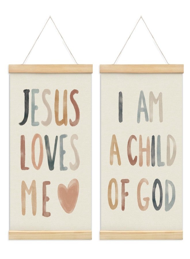 foedor Christian Jesus Nursery Wall Art Decor, Christian Jesus Kids Wall Art Decor, Boho God Decorations For Baby Girls Boys Room Bedroom Bathroom Classroom Church Wood Posters Framed 12X16 In Set Of 2 - Image 1