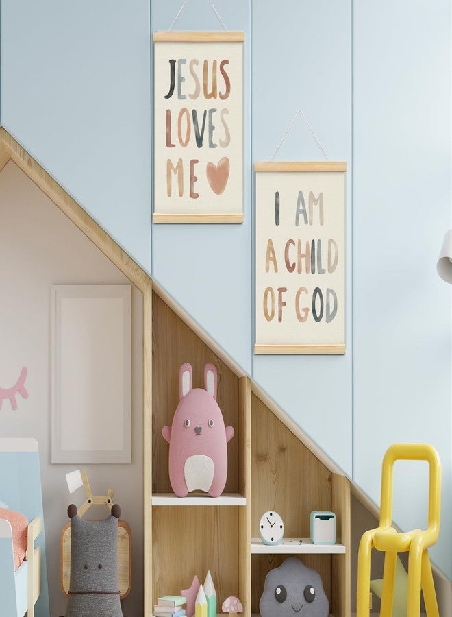 foedor Christian Jesus Nursery Wall Art Decor, Christian Jesus Kids Wall Art Decor, Boho God Decorations For Baby Girls Boys Room Bedroom Bathroom Classroom Church Wood Posters Framed 12X16 In Set Of 2 - Image 4
