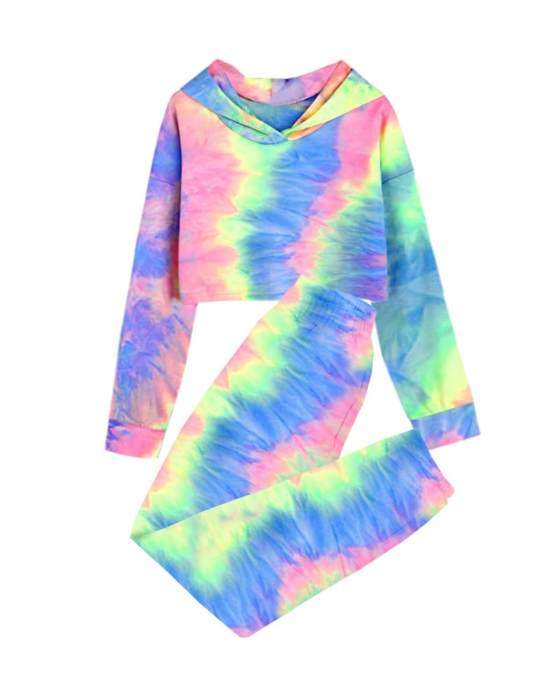Meikulo Girls Crop Tops Hoodies Kids Tie Dye Tracksuits Workout Tops Pants Set Sweatshirts Long Jogger Sweatpants 2 Piece Outfits Sweatsuit 1112 Years