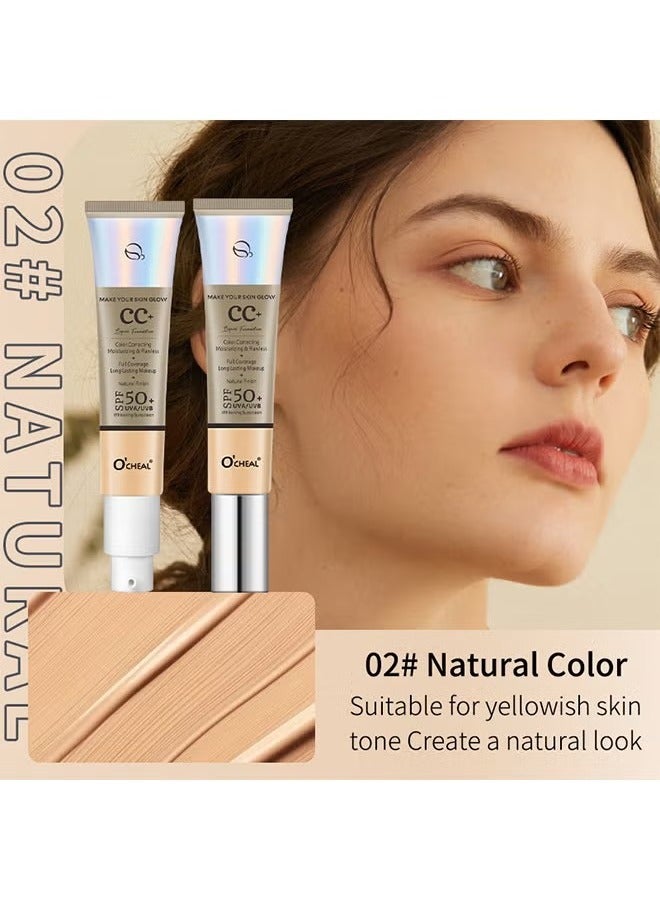 اوكيل CC Cream, Full Coverage Foundation With SPF 50+ Whitening Sunscreen, CC Cream Foundation Anti-Redness, Colour Correcting And Brightening Face Cream, Skin Tone Adjusting CC Cream, Natural - Image 2