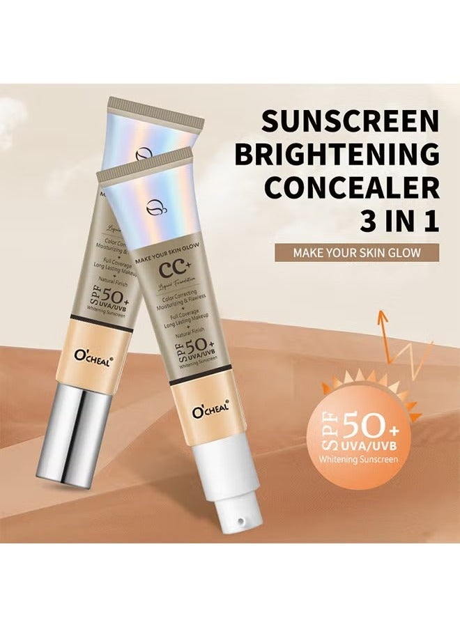 اوكيل CC Cream, Full Coverage Foundation With SPF 50+ Whitening Sunscreen, CC Cream Foundation Anti-Redness, Colour Correcting And Brightening Face Cream, Skin Tone Adjusting CC Cream, Natural - Image 5