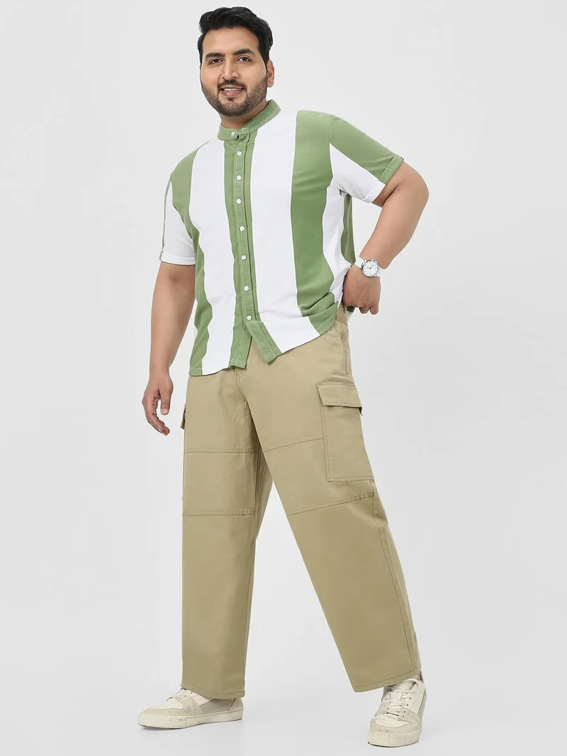 Urbano Fashion  Urbano Plus Men's Light Olive Loose Baggy Fit Solid Cargo Chino Trouser Pant with 6 Pockets Non-Stretchable for Men | Best Price UAE