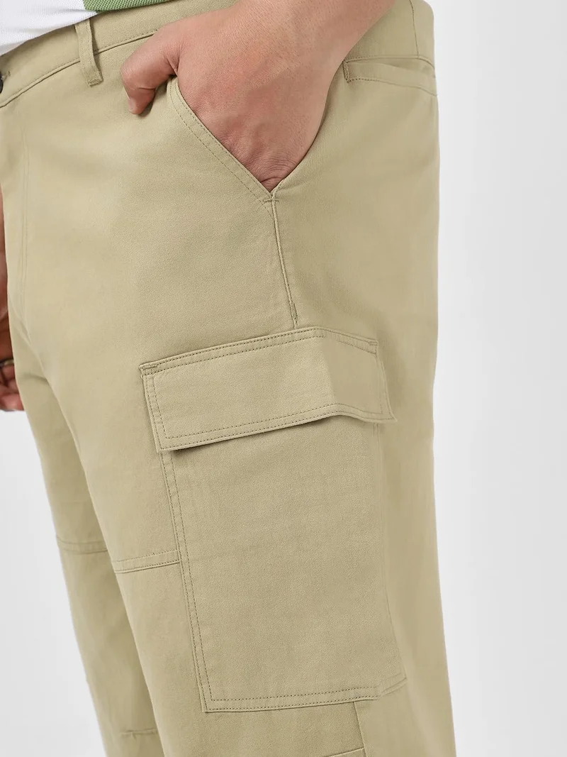 Urbano Fashion  Urbano Plus Men's Light Olive Loose Baggy Fit Solid Cargo Chino Trouser Pant with 6 Pockets Non-Stretchable for Men | Best Price UAE