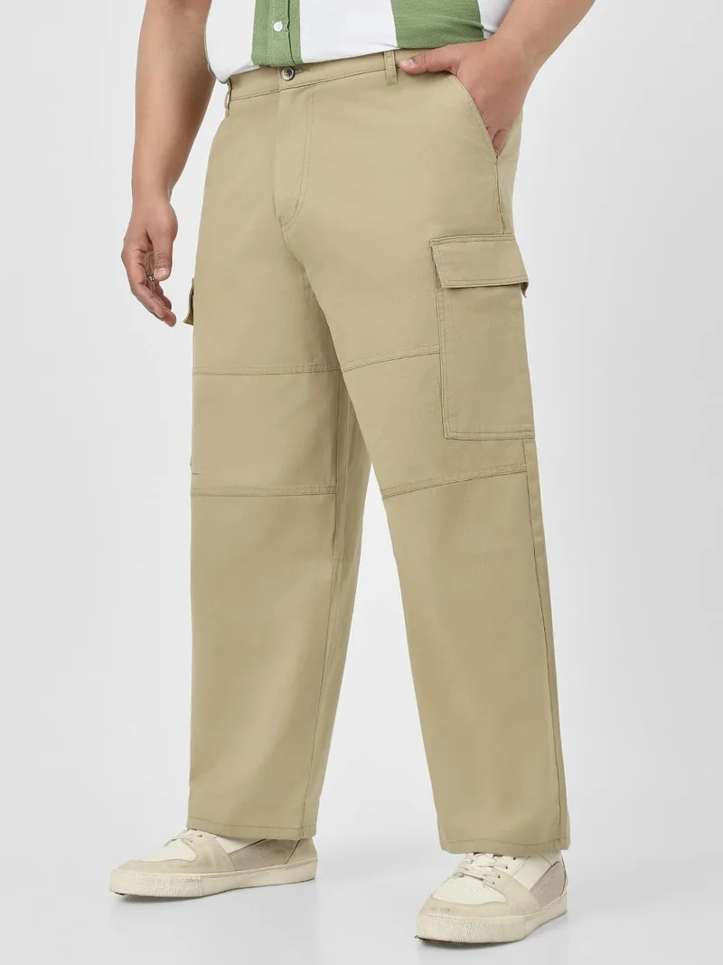 Urbano Fashion  Urbano Plus Men's Light Olive Loose Baggy Fit Solid Cargo Chino Trouser Pant with 6 Pockets Non-Stretchable for Men | Best Price UAE